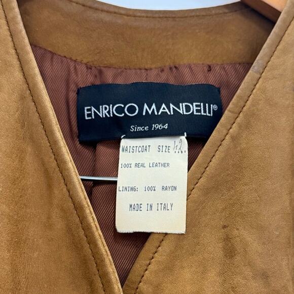 Vintage 70s Enrico Mandelli Real Leather Waist Coat Cowboy Fall Rodeo Western - Picture 3 of 3